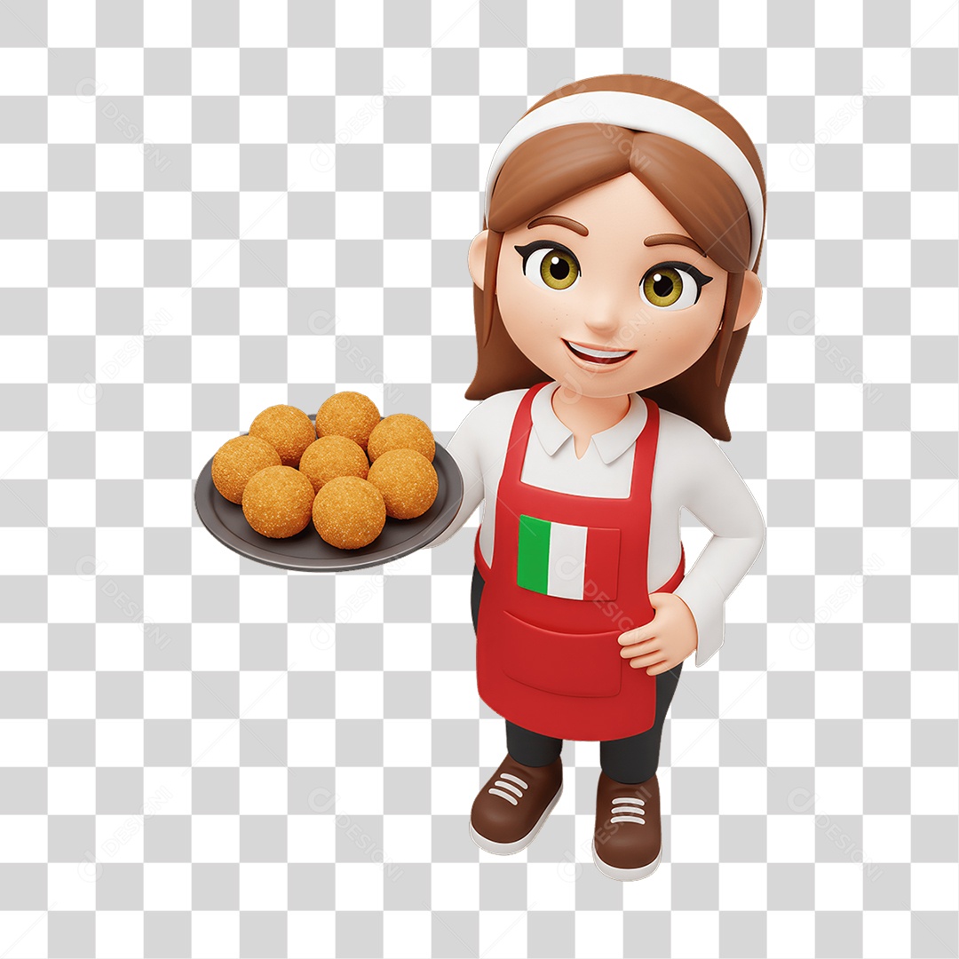 Personagem Mulher Italiana com Comida Típica da Região PNG Transparente