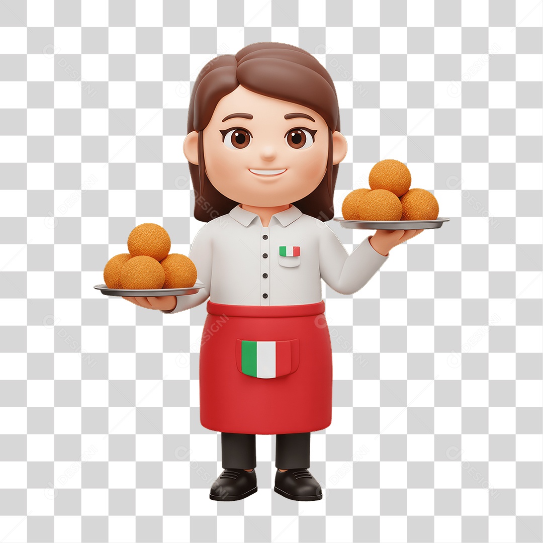 Personagem Mulher Italiana com Comida Típica da Região PNG Transparente