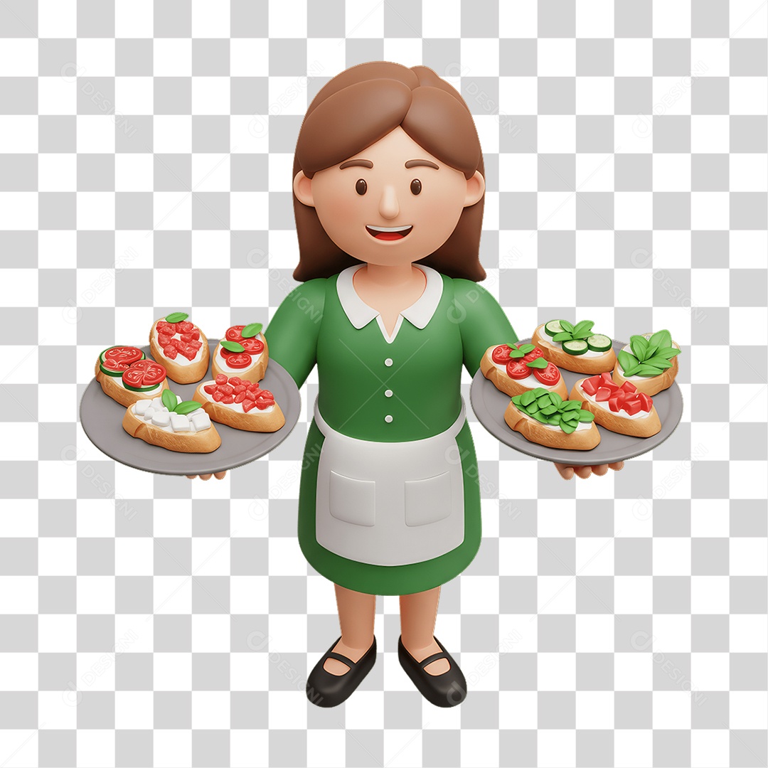 Personagem Mulher Italiana com Comida Típica da Região PNG Transparente