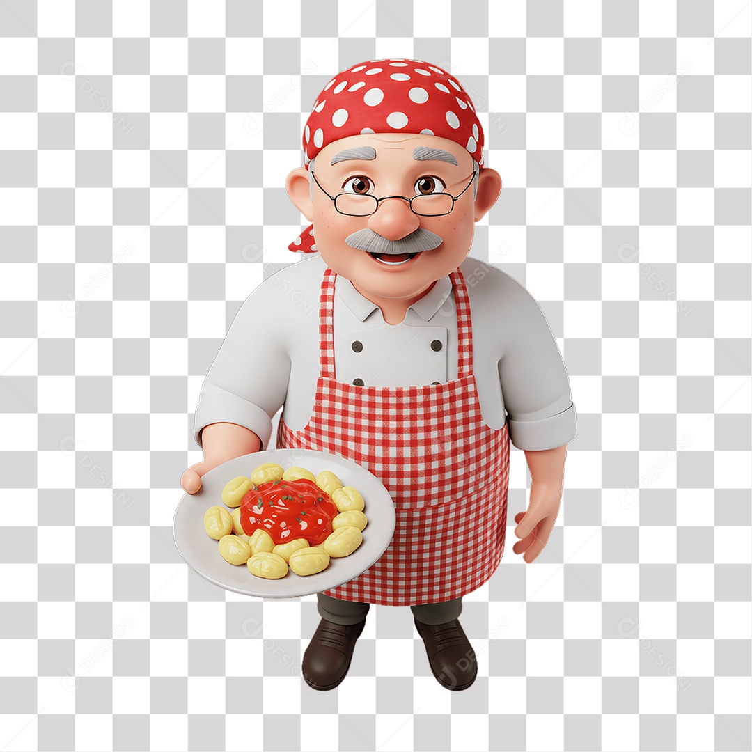 Personagem Homem Italiano com Comida Típica da Região PNG Transparente