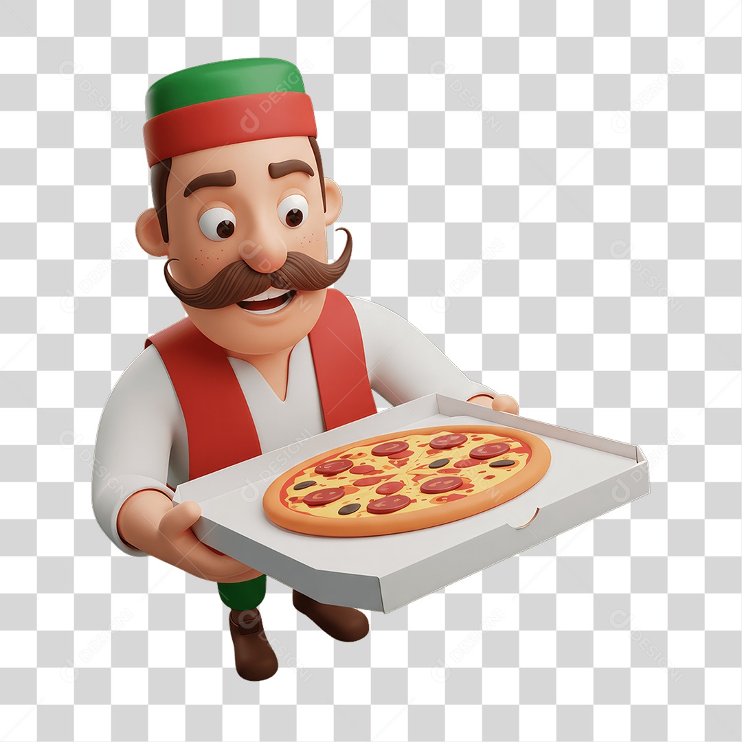 Personagem Homem Italiano com Pizza Típica da Região PNG Transparente