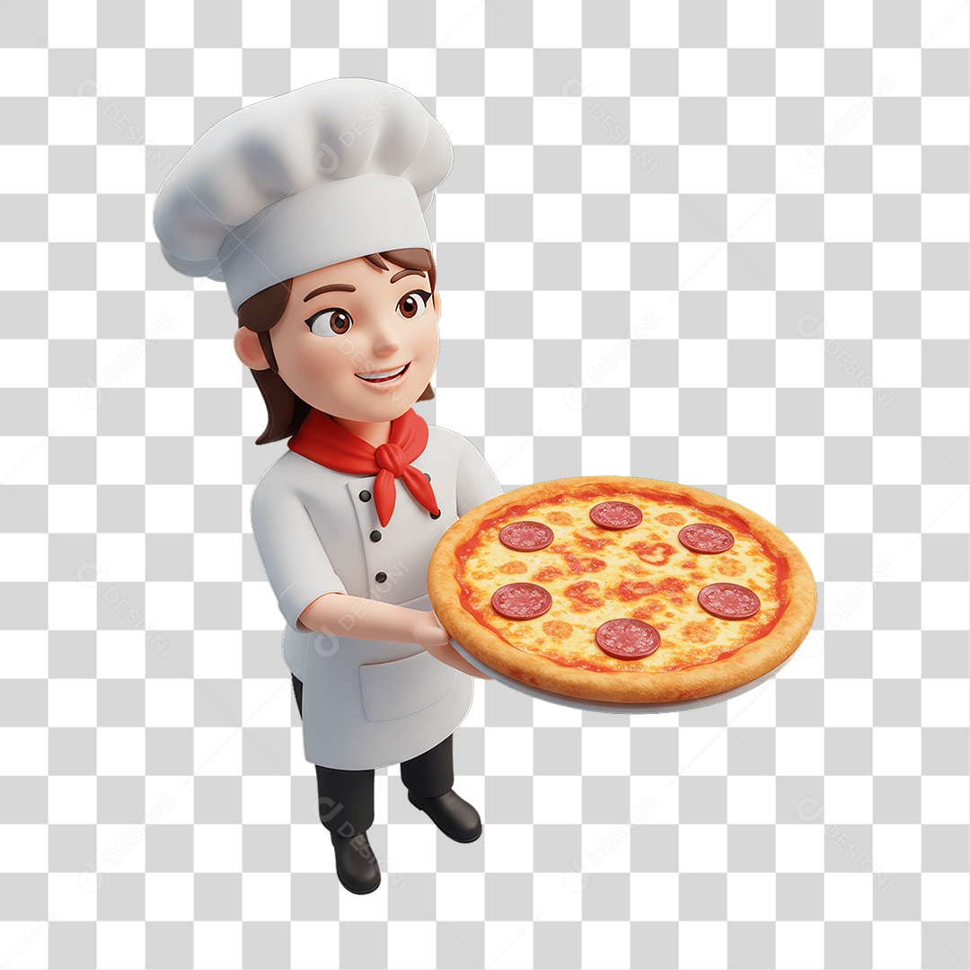 Personagem Mulher Italiana com Pizza Típica da Região PNG Transparente