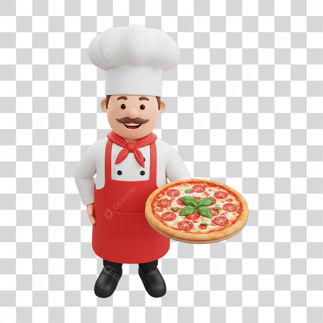 Personagem Homem Italiano com Pizza Típica da Região PNG Transparente