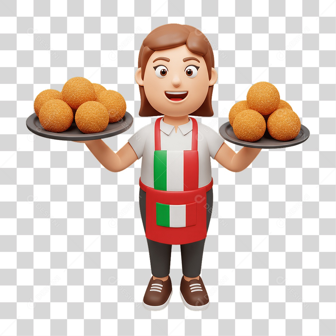 Personagem Mulher Italiana com Comida Típica da Região PNG Transparente