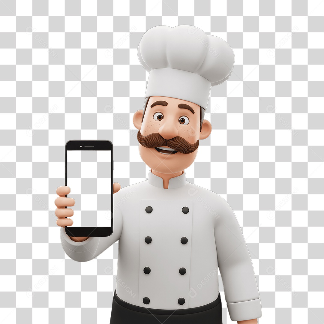 Chefe de Cozinha Italiano com Celular nas Mãos PNG Transparente