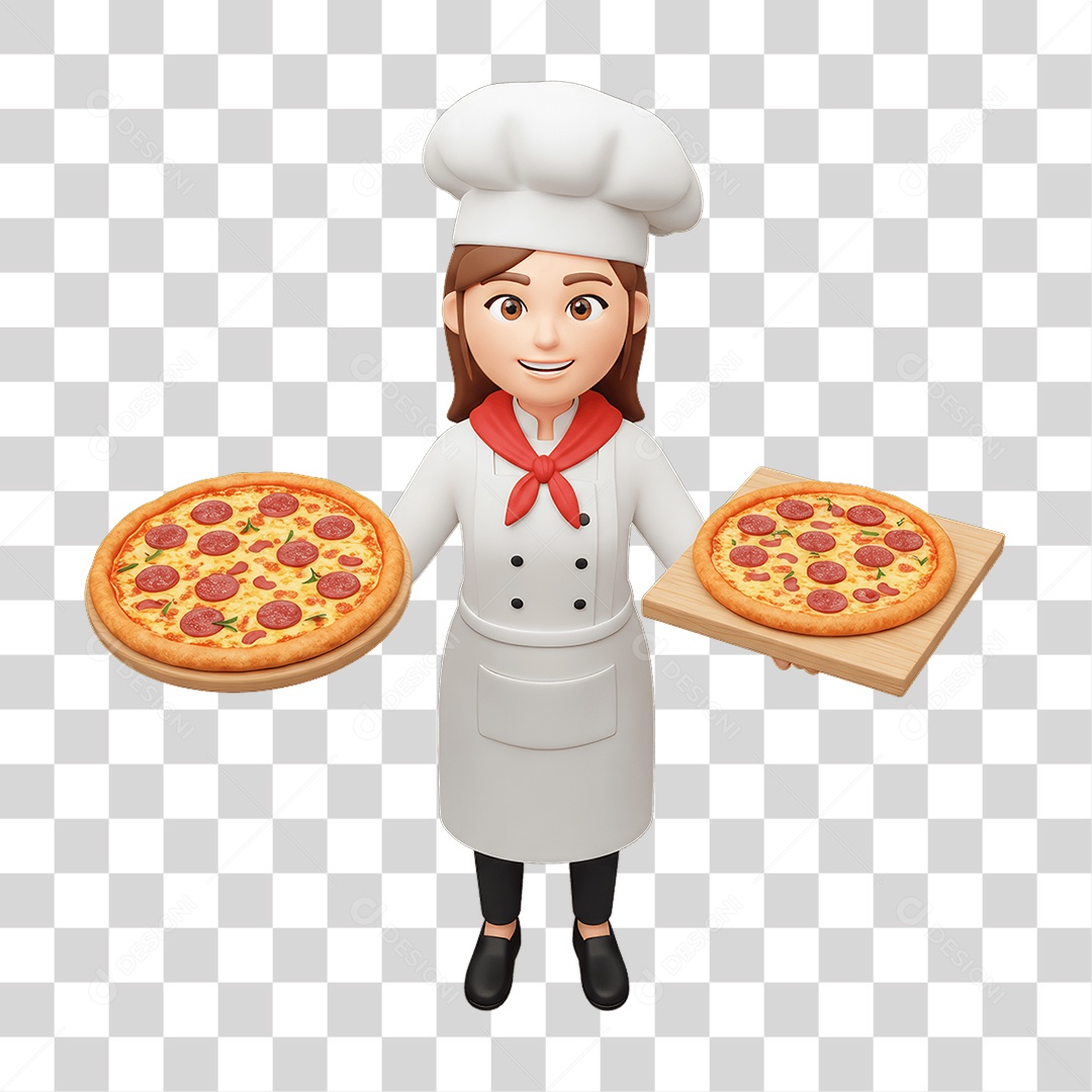 Personagem Mulher Italiana com Pizza Típica da Região PNG Transparente
