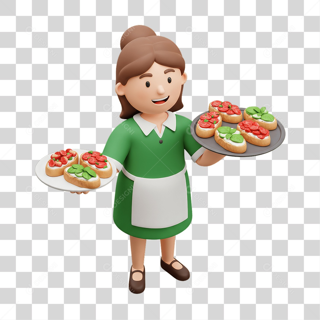 Personagem Mulher Italiana com Comida Típica da Região PNG Transparente