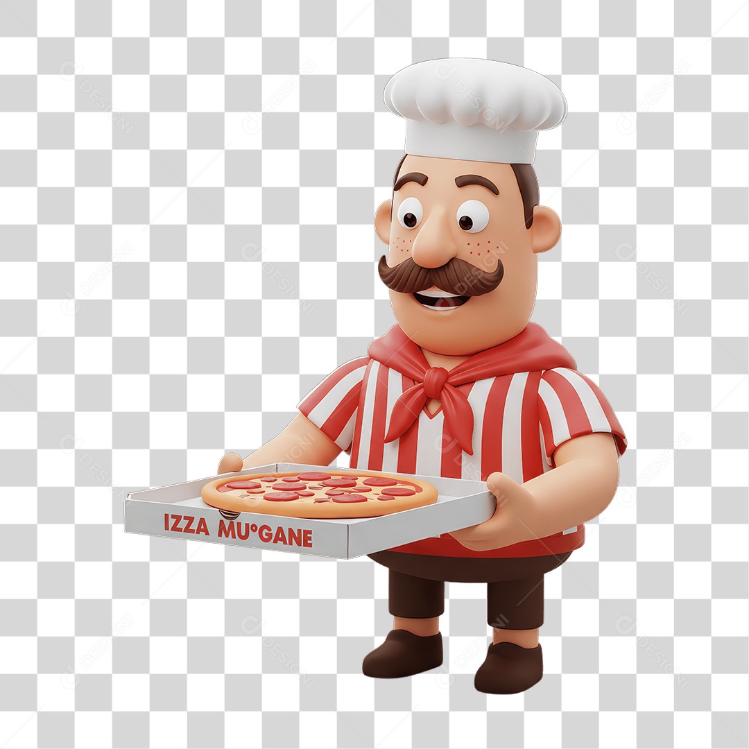 Personagem Homem Italiano com Pizza Típica da Região PNG Transparente