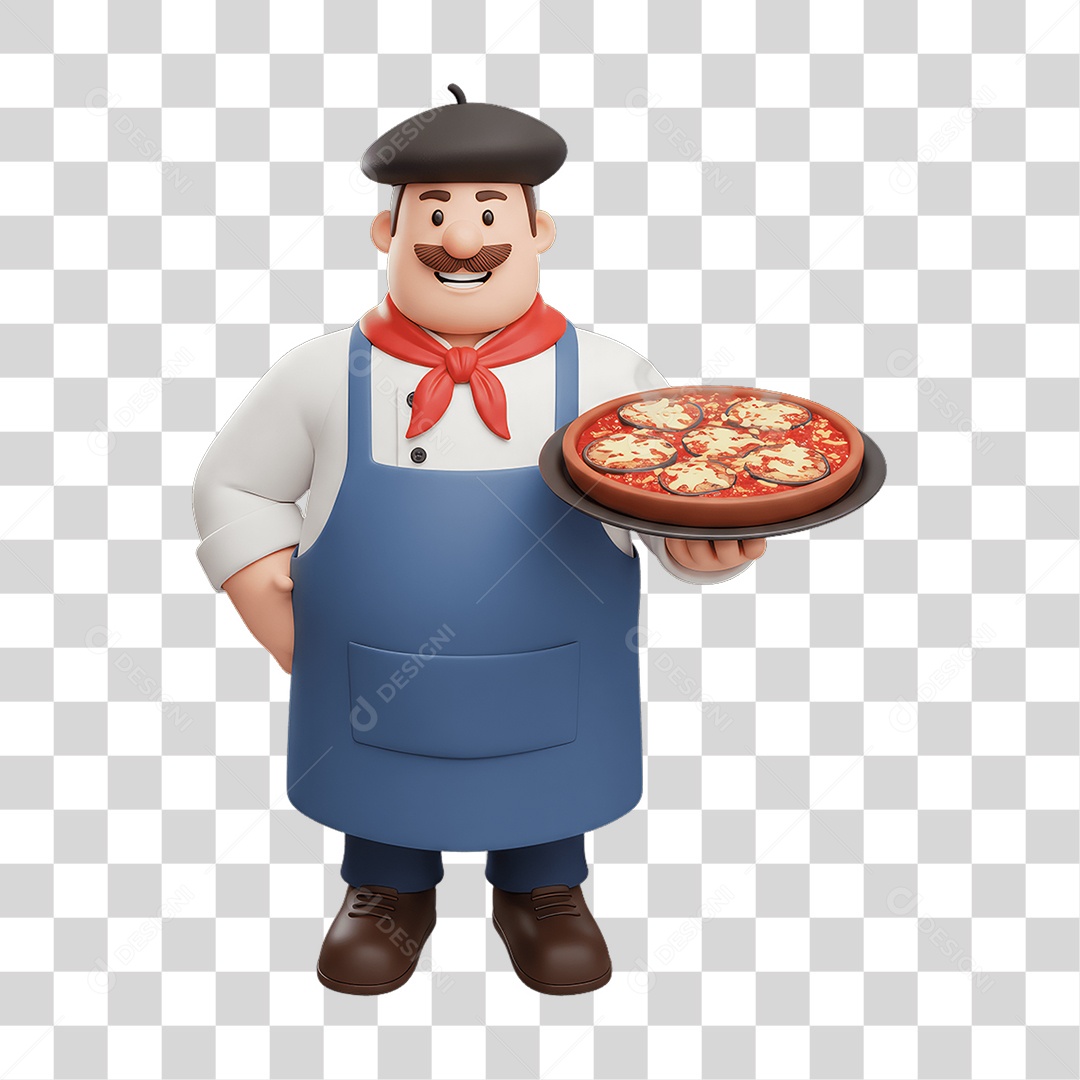 Personagem Homem Italiano com Pizza Típica da Região PNG Transparente