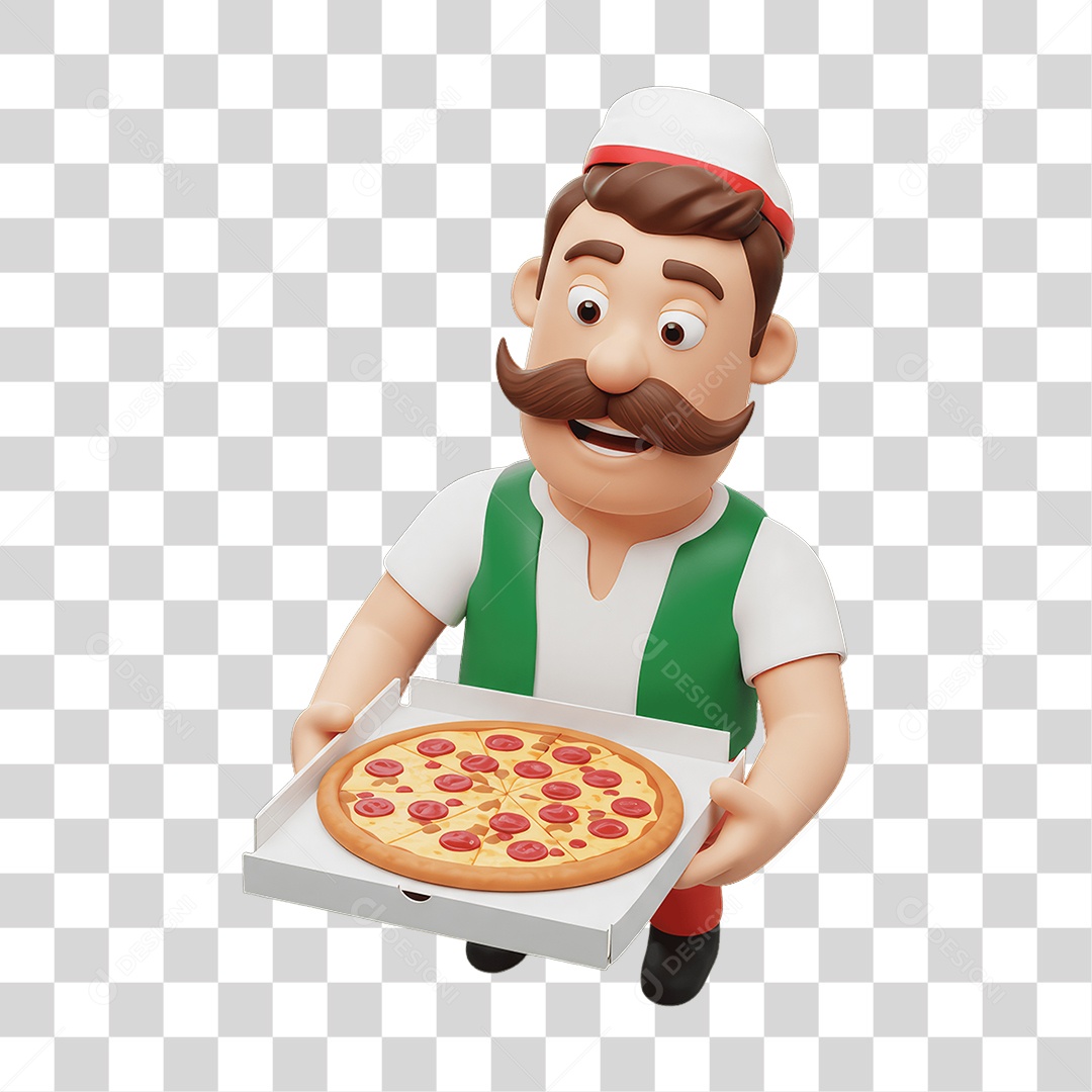 Personagem Homem Italiano com Pizza Típica da Região PNG Transparente