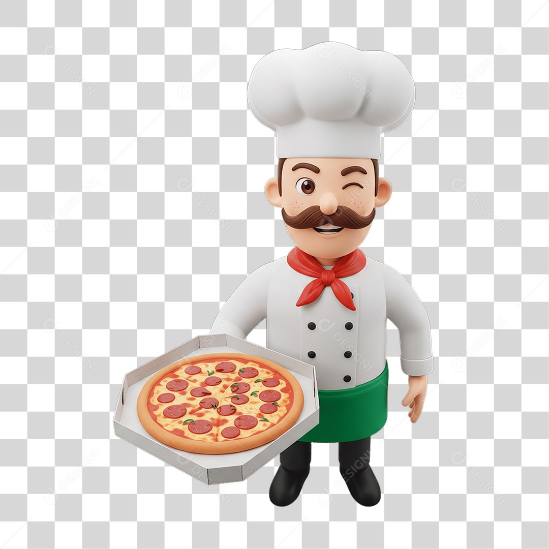 Personagem Homem Italiano com Pizza Típica da Região PNG Transparente