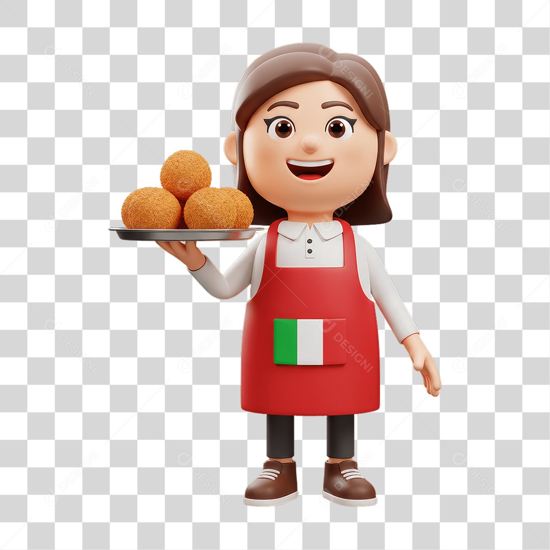 Personagem Mulher Italiana com Comida Típica da Região PNG Transparente