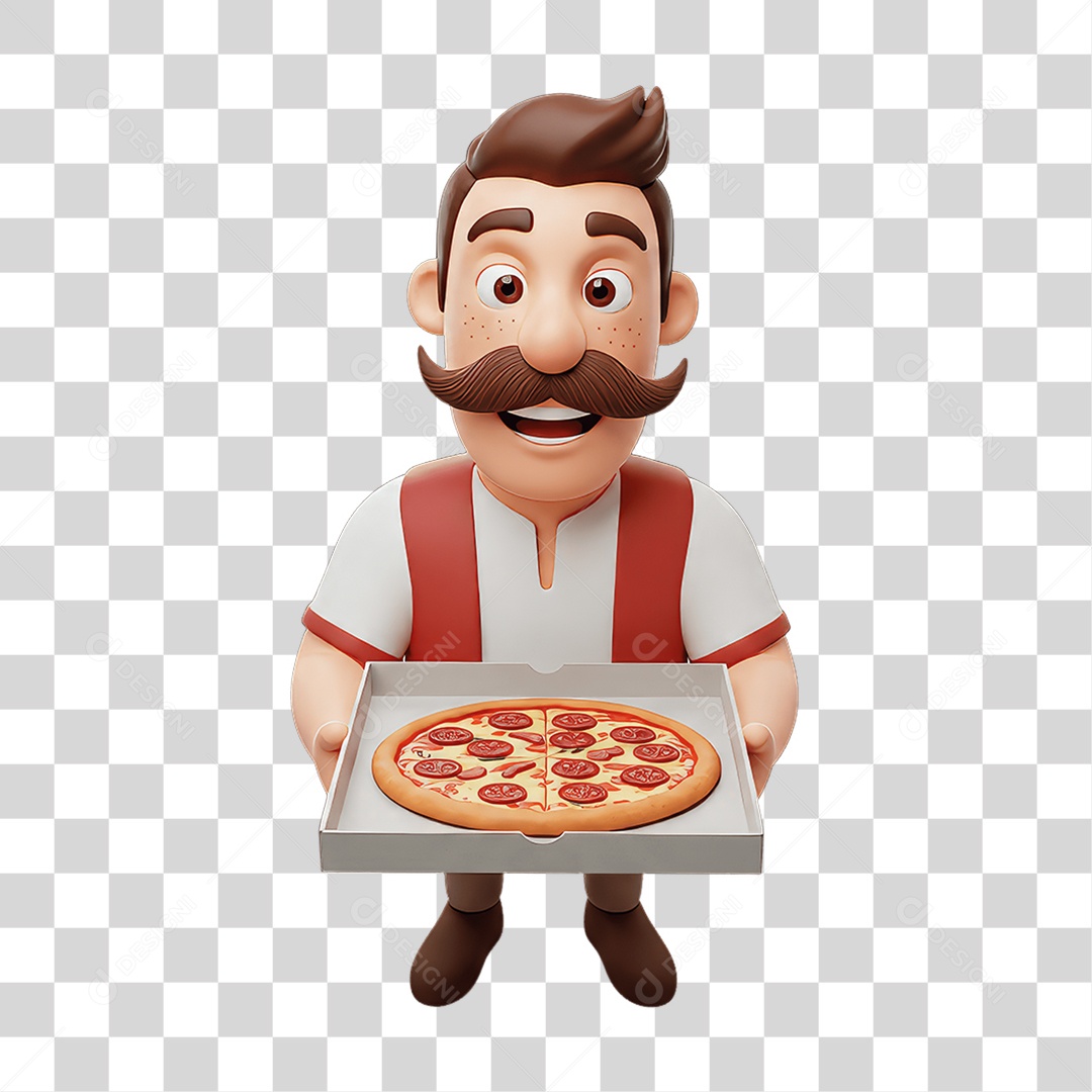 Personagem Homem Italiano com Pizza Típica da Região PNG Transparente