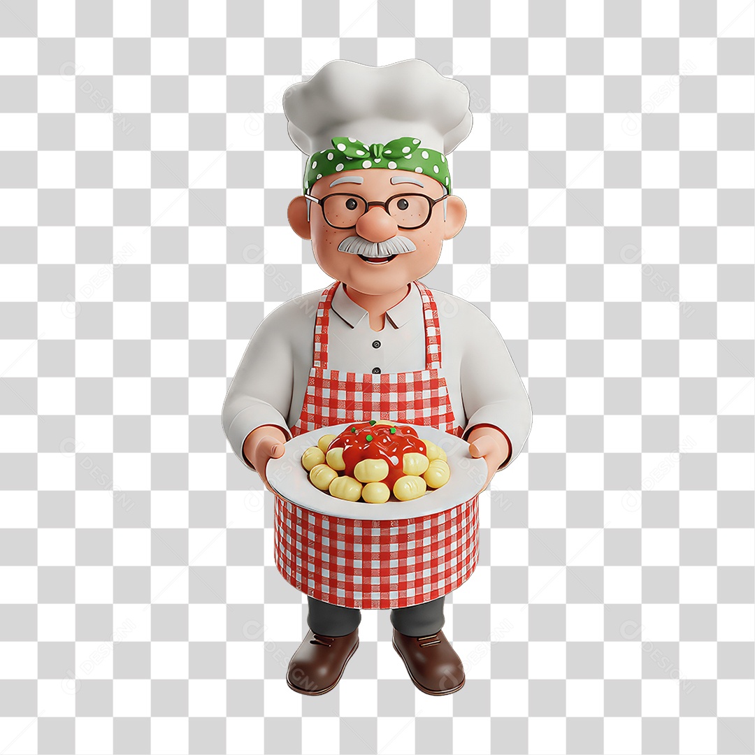 Personagem Homem Italiano com Comida Típica da Região PNG Transparente