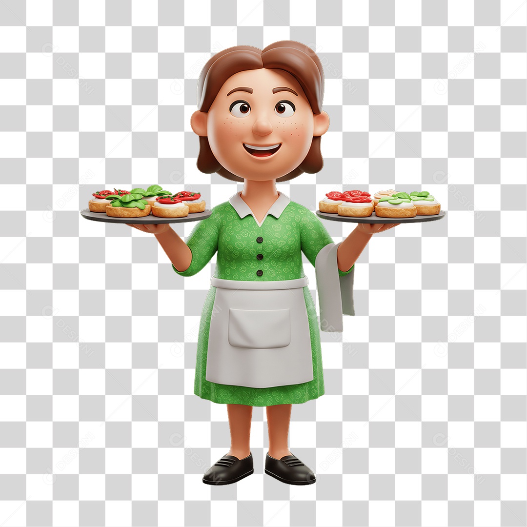 Personagem Mulher Italiana com Comida Típica da Região PNG Transparente