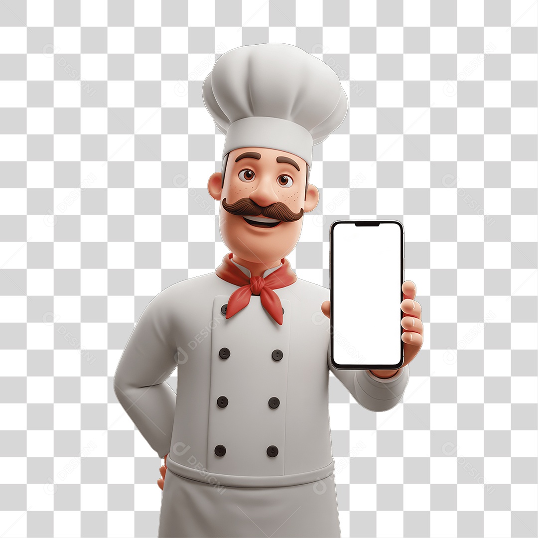 Chefe de Cozinha Italiano com Celular nas Mãos PNG Transparente