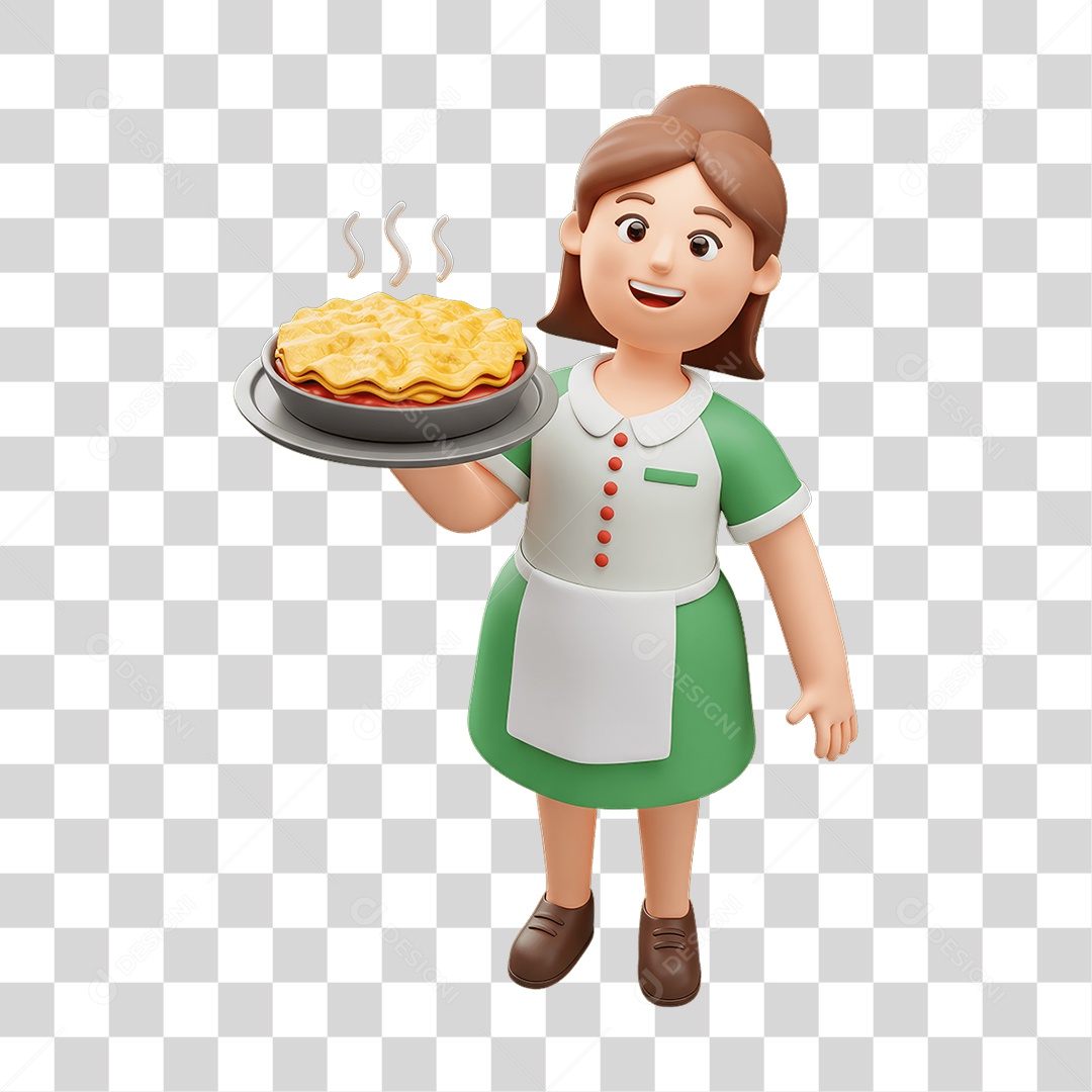 Personagem Mulher Italiana com Comida Típica da Região PNG Transparente