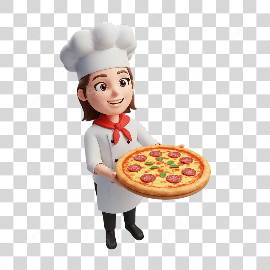 Personagem Mulher Italiana com Pizza Típica da Região PNG Transparente