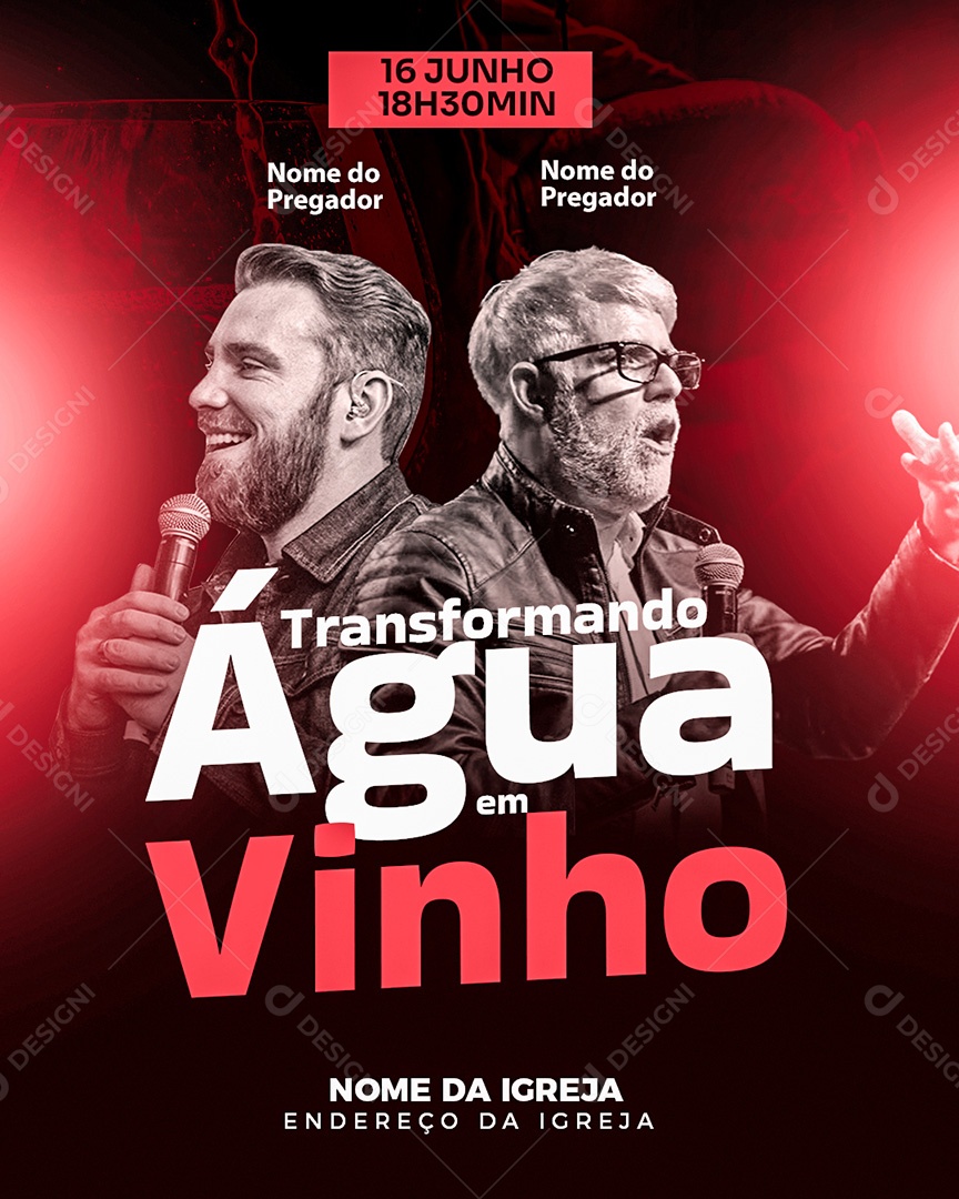 Feed Flyer Gospel Transformando Água em Vinho Social Media PSD Editável