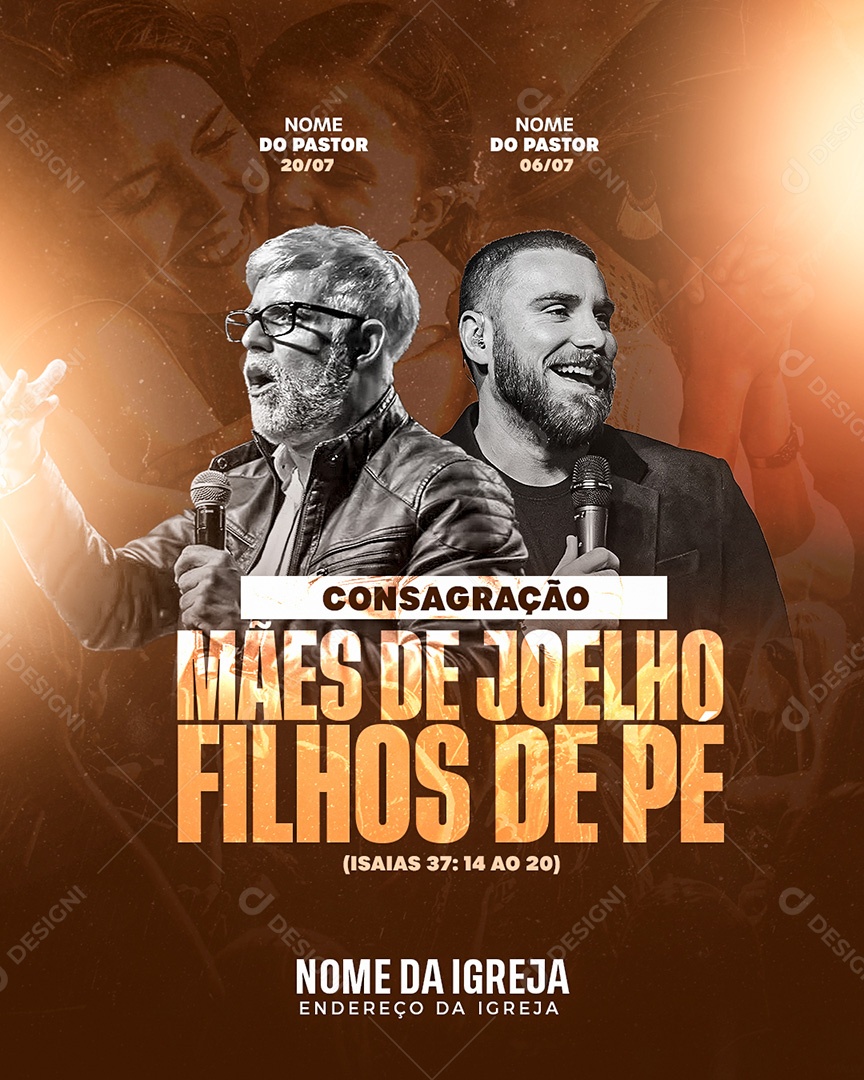 Feed Flyer Gospel Mães de Joelho Filhos de Pé Social Media PSD Editável