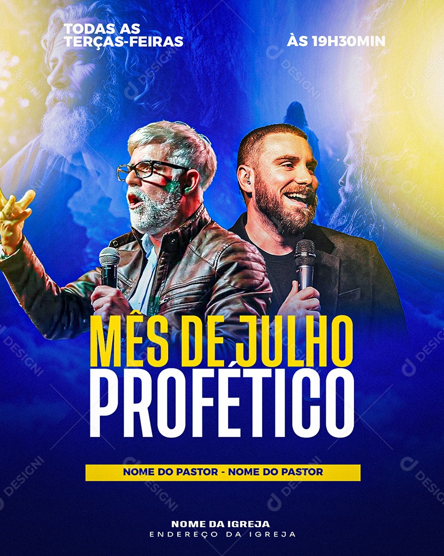 Feed Flyer Gospel Mês de Julho Profético Social Media PSD Editável