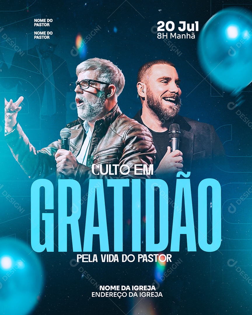 Feed Flyer Gospel Culto em Gratidão Social Media PSD Editável