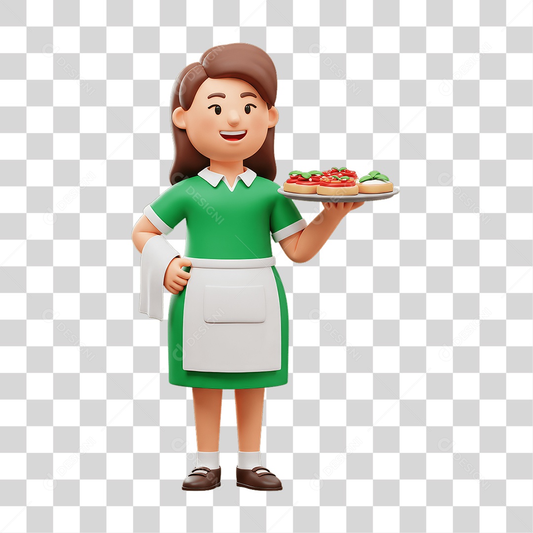 Personagem Mulher Italiana com Comida Típica da Região PNG Transparente