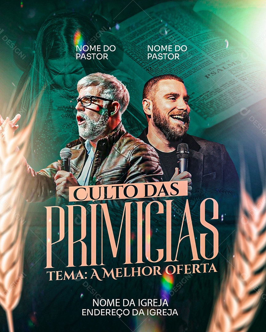 Feed Flyer Gospel Culto das Primicias Social Media PSD Editável