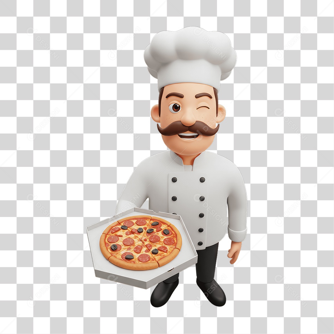 Personagem Homem Italiano com Pizza Típica da Região PNG Transparente