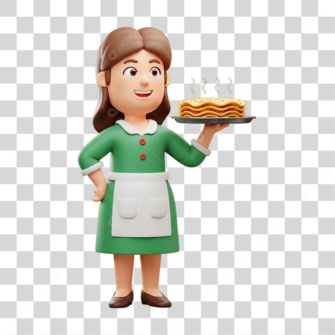 Personagem Mulher Italiana com Comida Típica da Região PNG Transparente