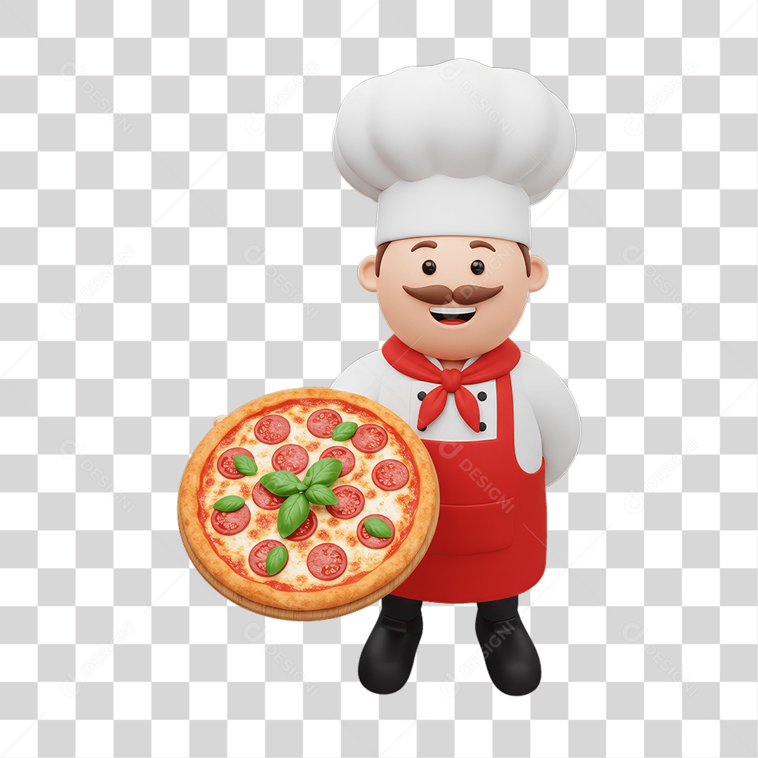 Personagem Homem Italiano com Pizza Típica da Região PNG Transparente