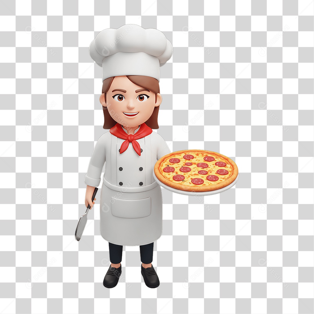 Personagem Mulher Italiana com Pizza Típica da Região PNG Transparente