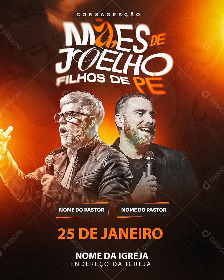 Feed Flyer Gospel Mães de Joelho Filhos de Pé Social Media PSD Editável