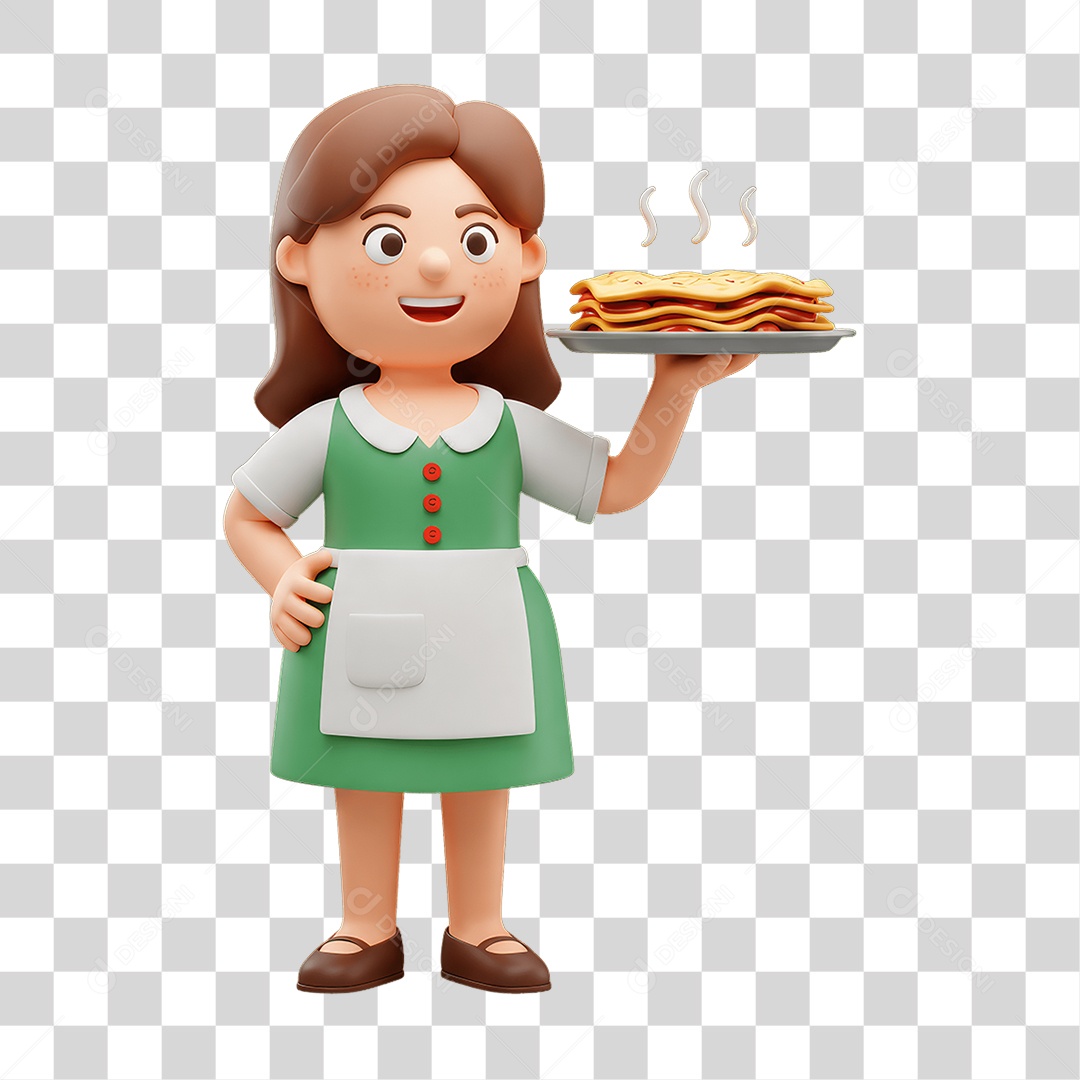 Personagem Mulher Italiana com Pizza Típica da Região PNG Transparente