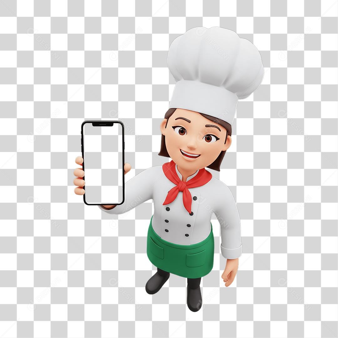 Chef Character with Cell Phone in His Hands Transparent PNG