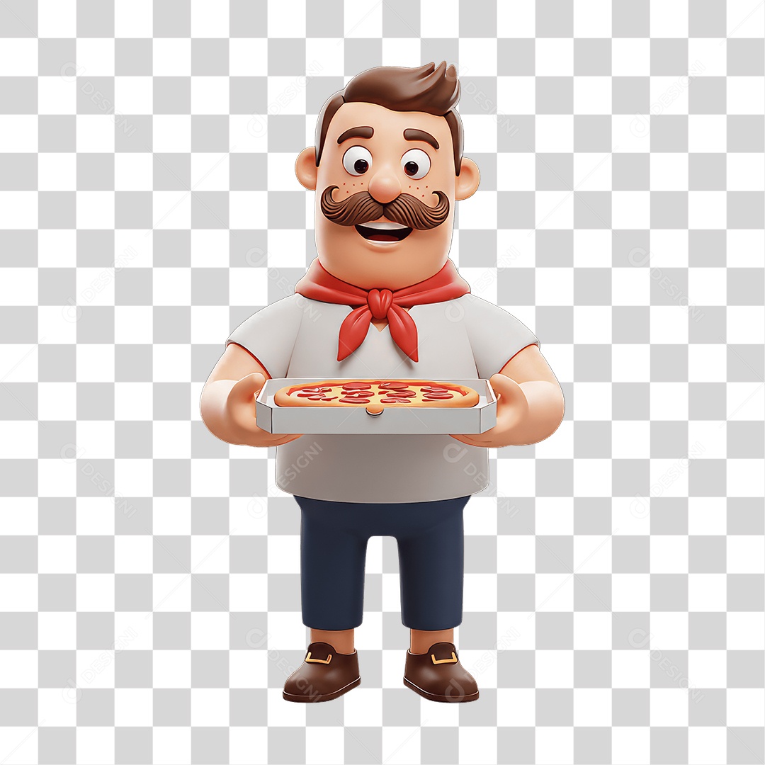 Personagem Homem Italiano com Pizza Típica da Região PNG Transparente