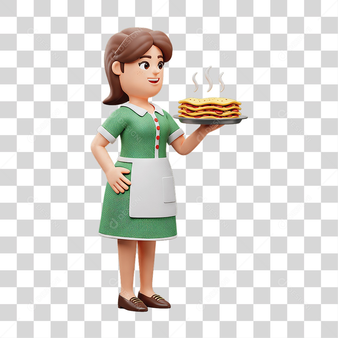 Personagem Mulher Italiana com Comida Típica da Região PNG Transparente