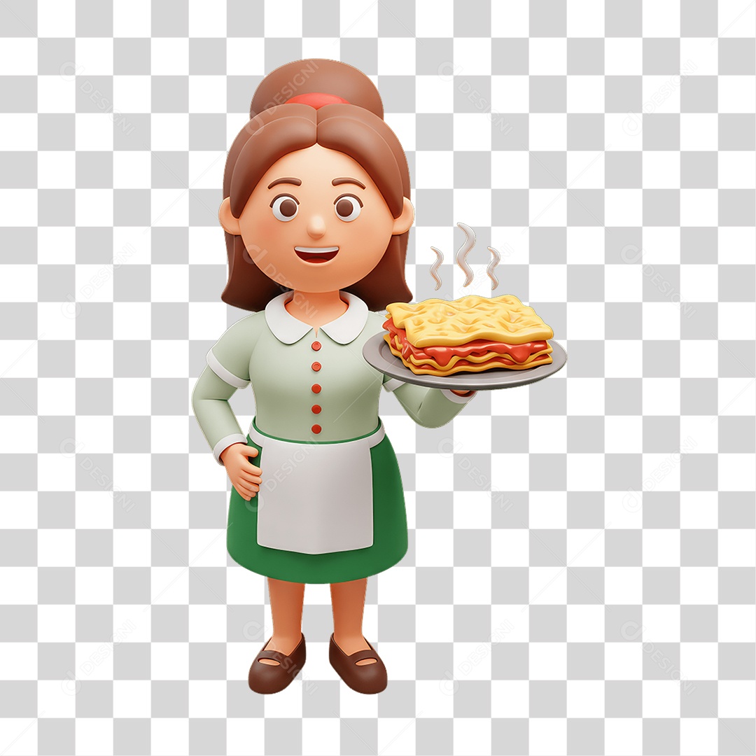 Personagem Mulher Italiana com Comida Típica da Região PNG Transparente