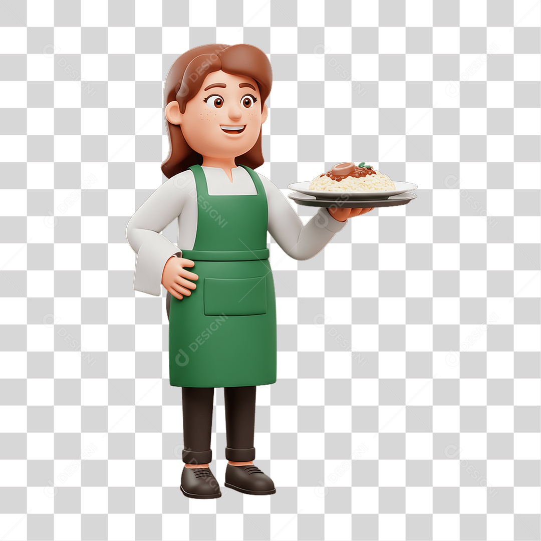 Personagem Mulher Italiana com Comida Típica da Região PNG Transparente