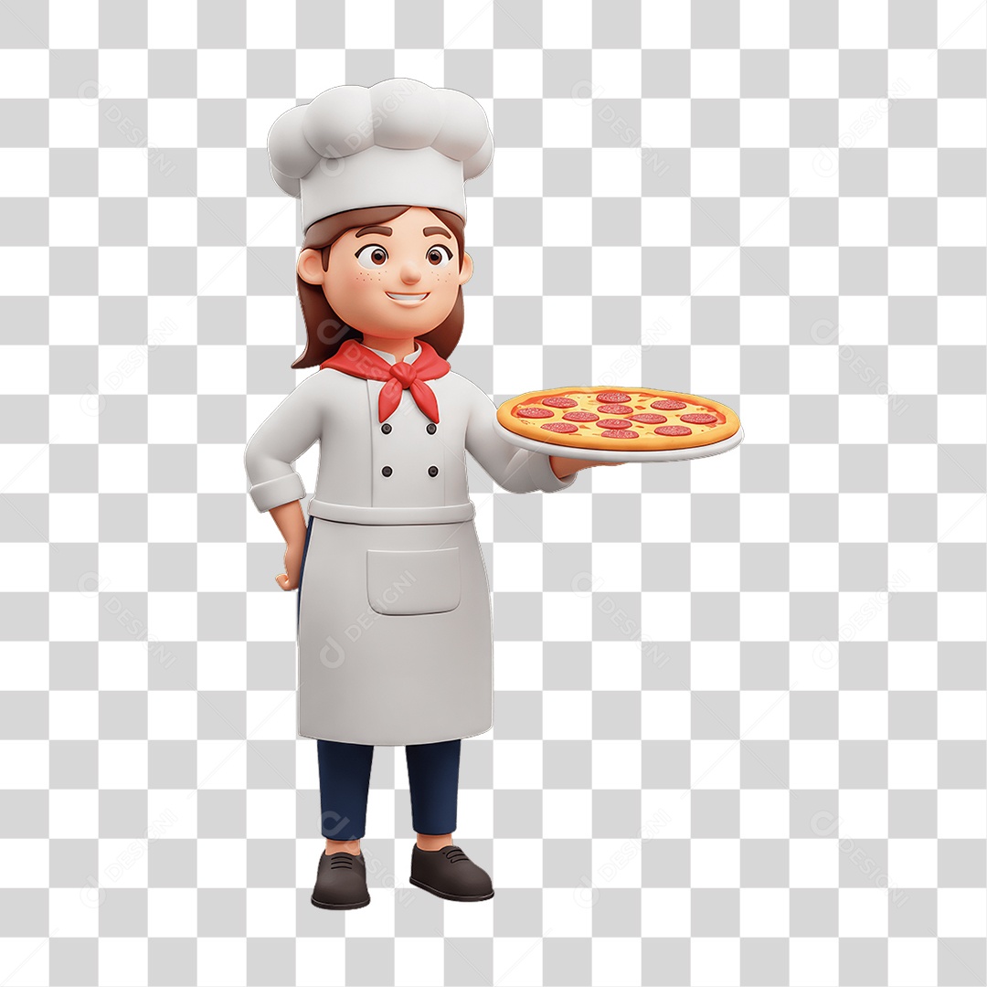Personagem Mulher Italiana com Pizza Típica da Região PNG Transparente