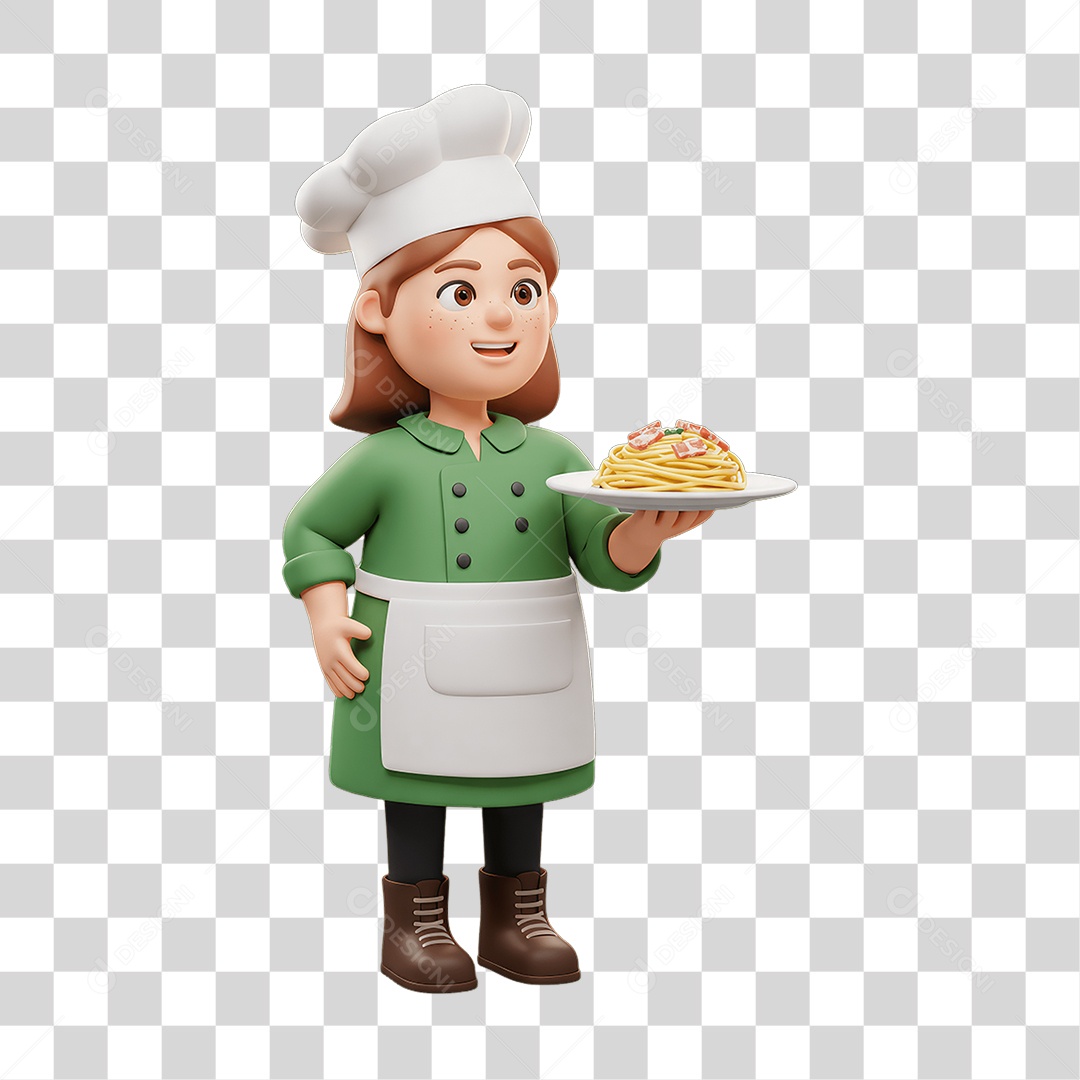 Personagem Mulher Italiana com Comida Típica da Região PNG Transparente