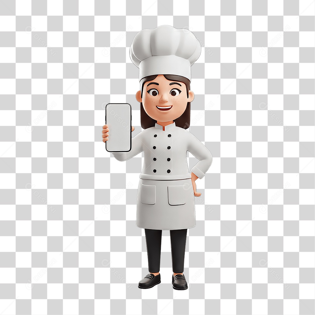 Chef Character with Cell Phone in His Hands Transparent PNG