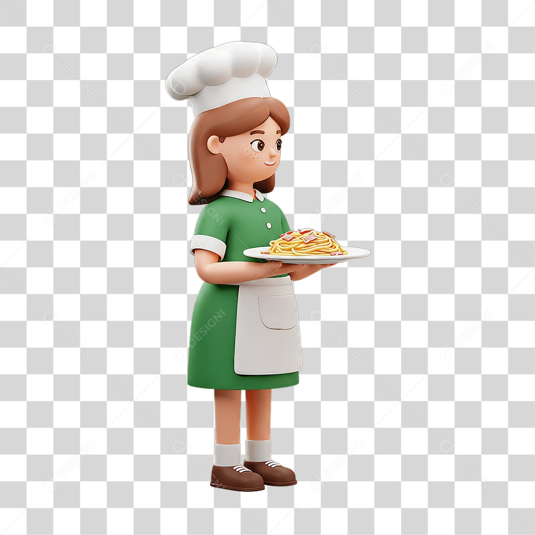 Personagem Mulher Italiana com Comida Típica da Região PNG Transparente