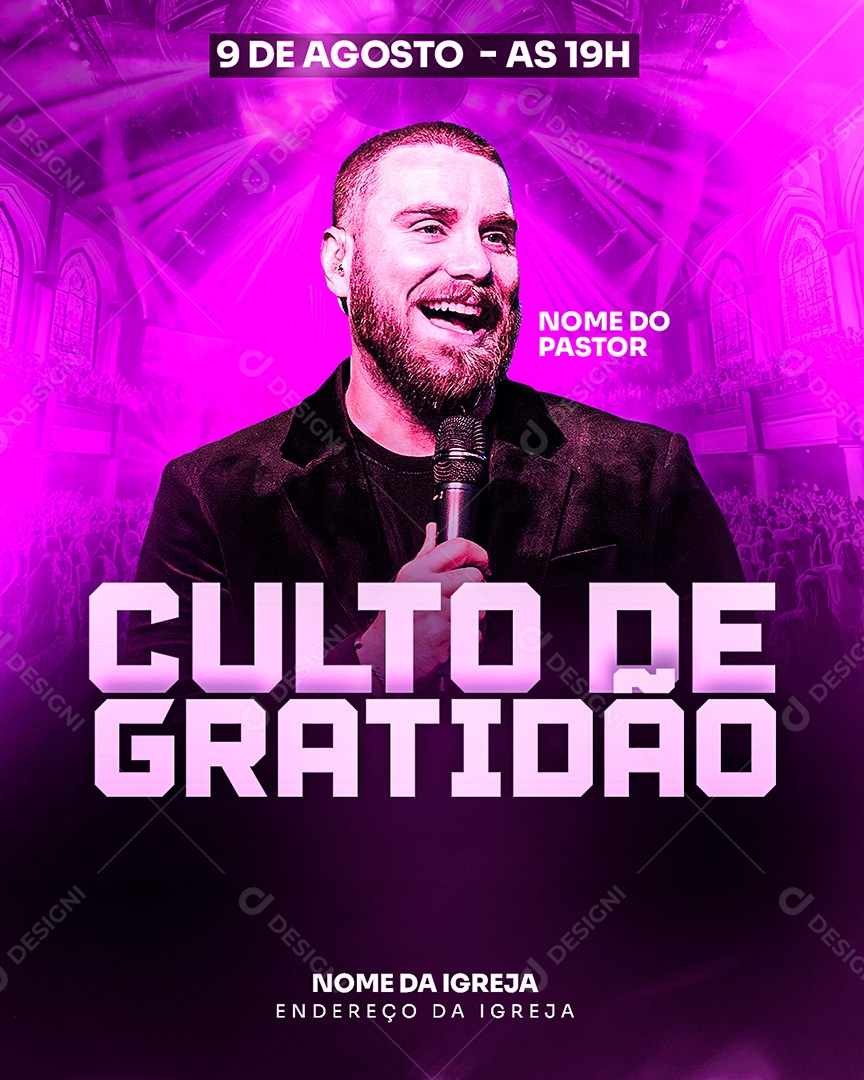 Feed Flyer Gospel Culto de Gratidão Social Media PSD Editável