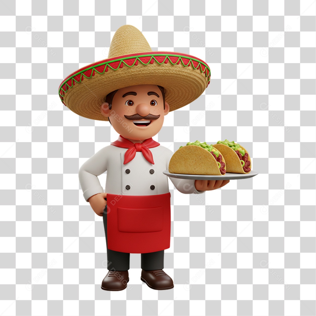 Personagem Homem Mexicano com Comidas Típicas da Região PNG Transparente