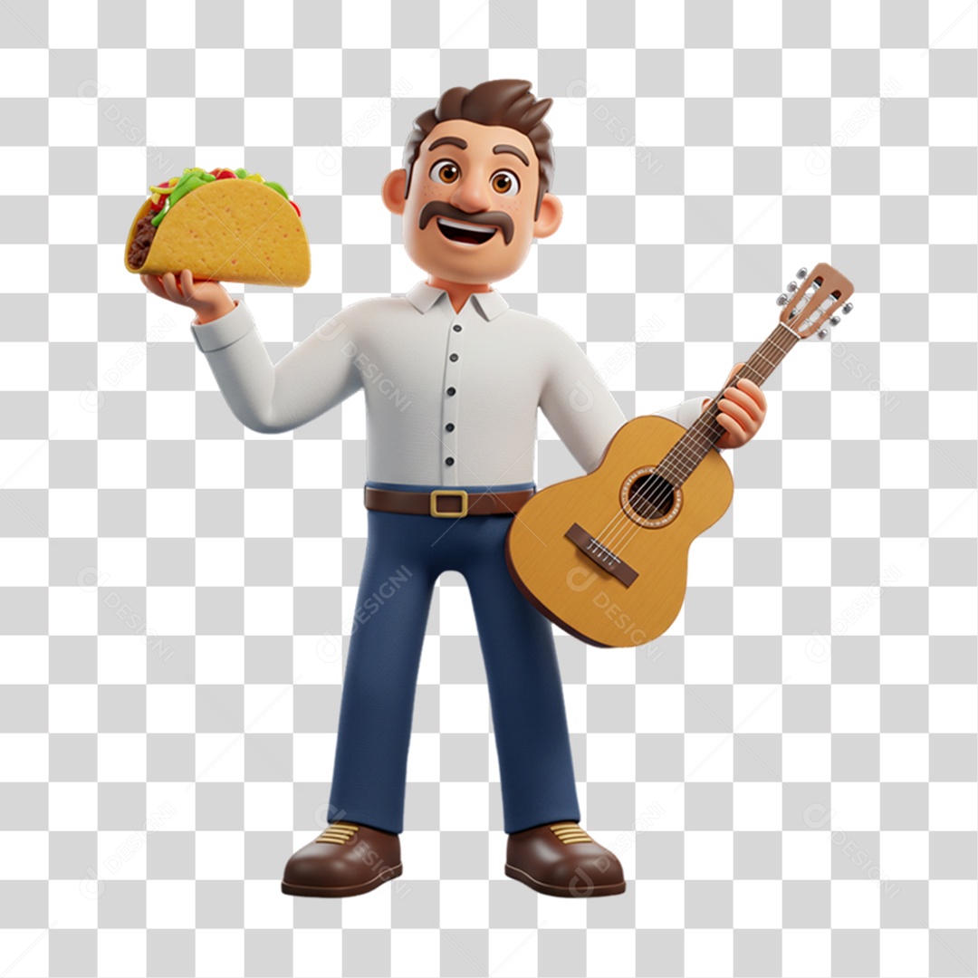 Personagem Homem Mexicano com Comidas Típicas da Região PNG Transparente