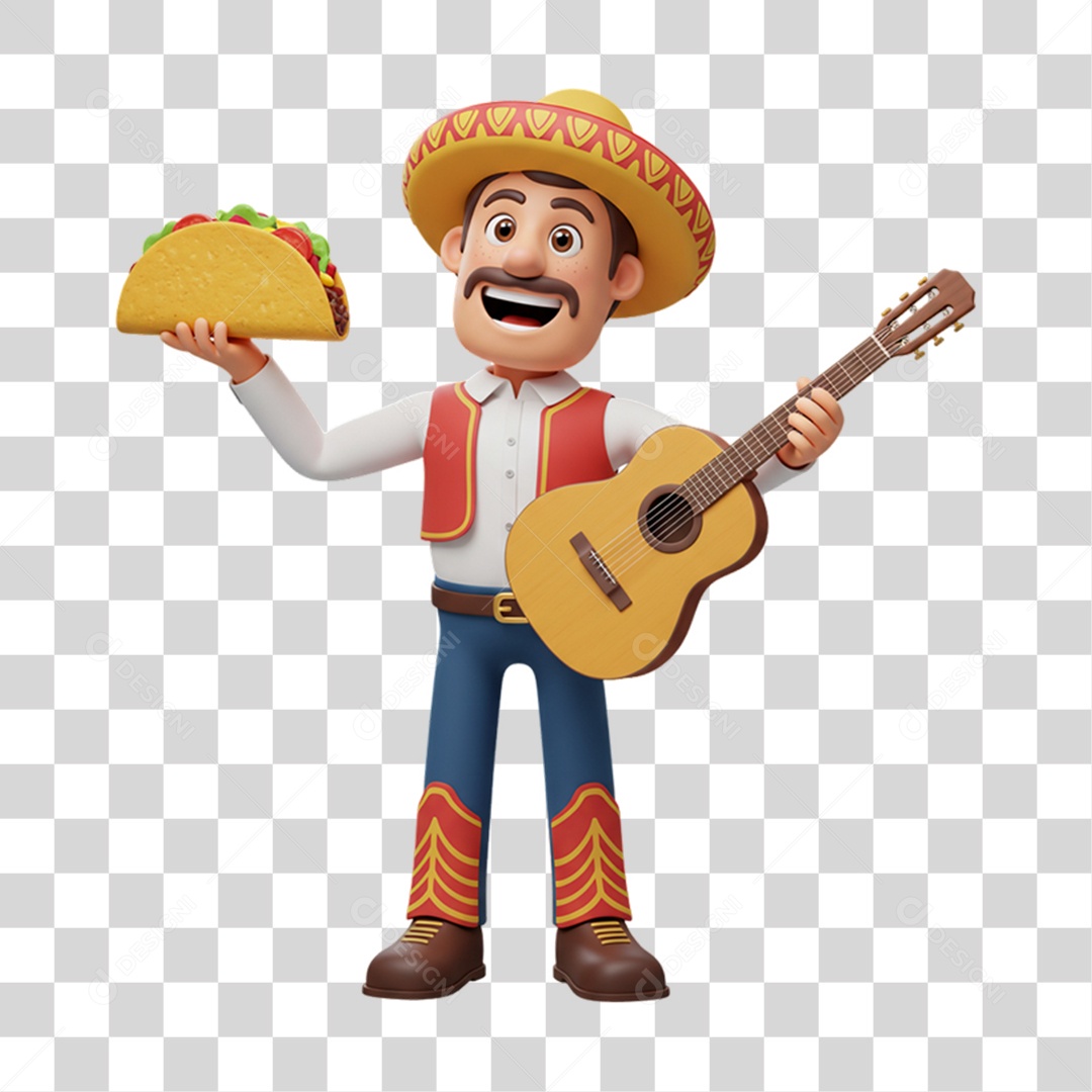 Personagem Homem Mexicano com Comidas Típicas da Região PNG Transparente
