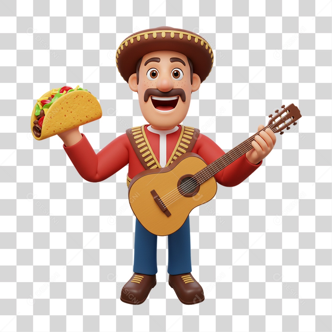Personagem Homem Mexicano com Comidas Típicas da Região PNG Transparente