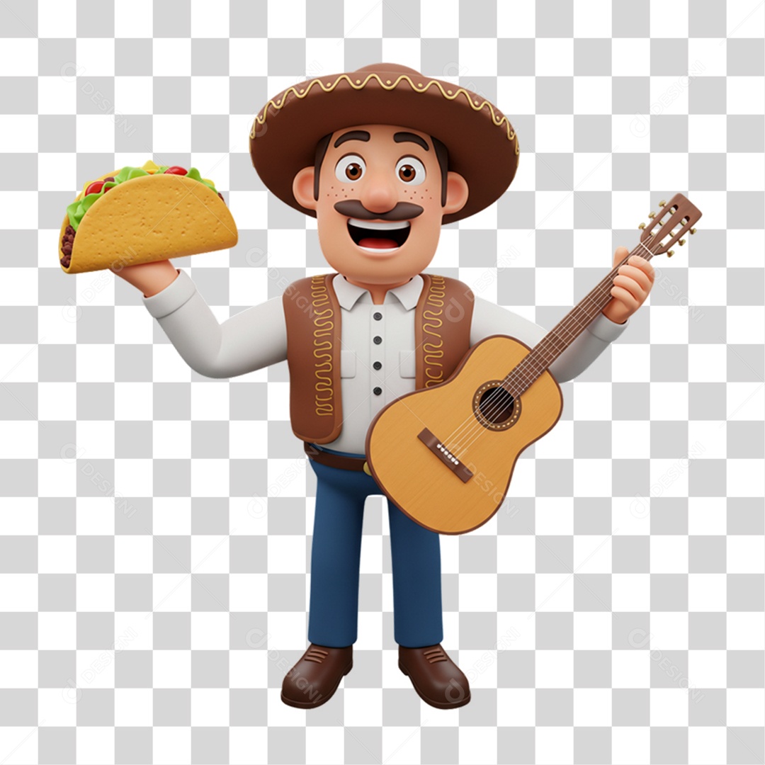 Personagem Homem Mexicano com Comidas Típicas da Região PNG Transparente