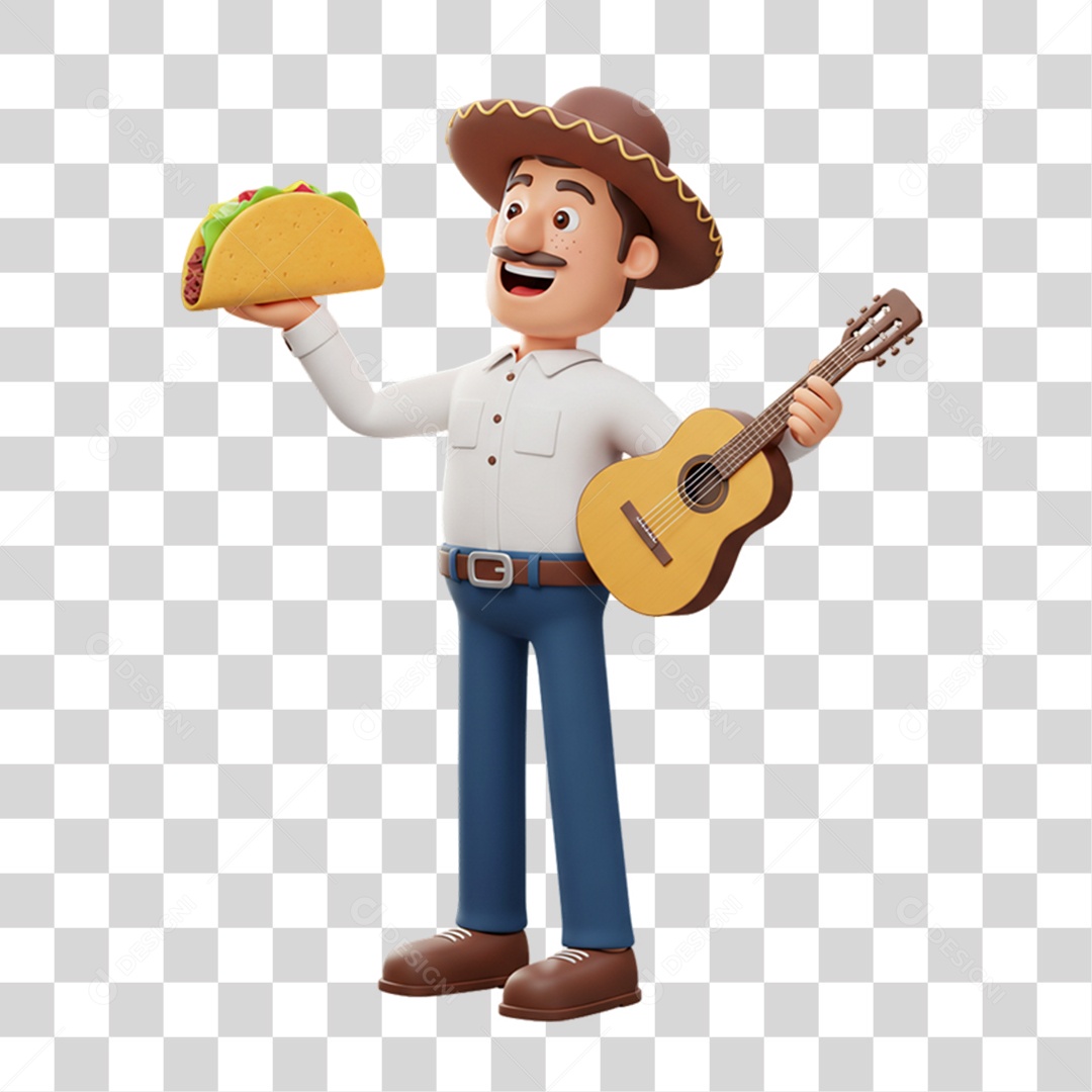 Personagem Homem Mexicano com Comidas Típicas da Região PNG Transparente